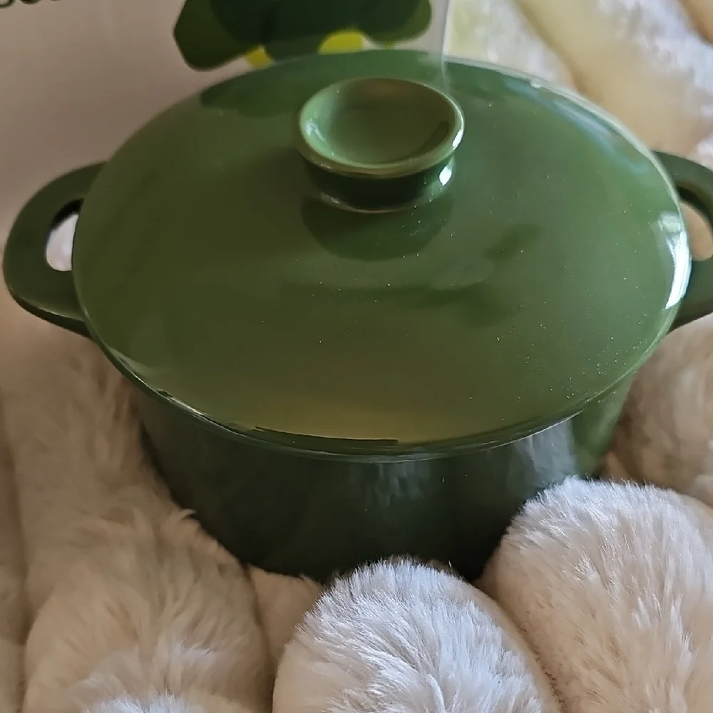 Mini Round Ceramic Cocotte Set - Green and White
